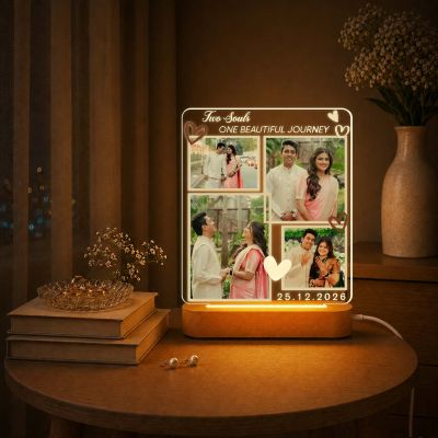 Personalized Couple Photo LED Lamp Custom “Two Souls One Beautiful Journey” Acrylic Night Light Wedding Gift for Husband Wife Gift for Roka Ceremony